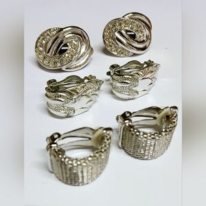 Elegant Silver Tone Clip-On Earrings Set